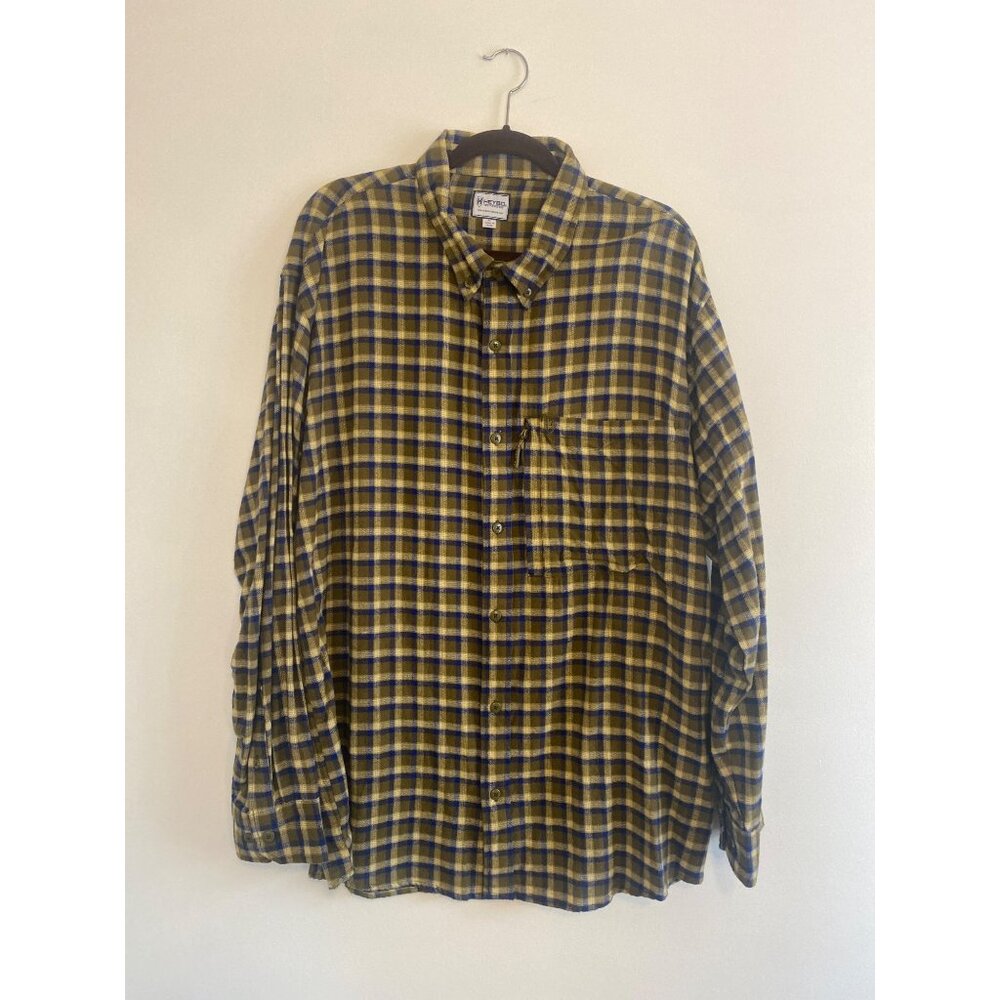 Heybo Outdoors Mens XL Green Plaid 100% Cotton Flannel Shirt